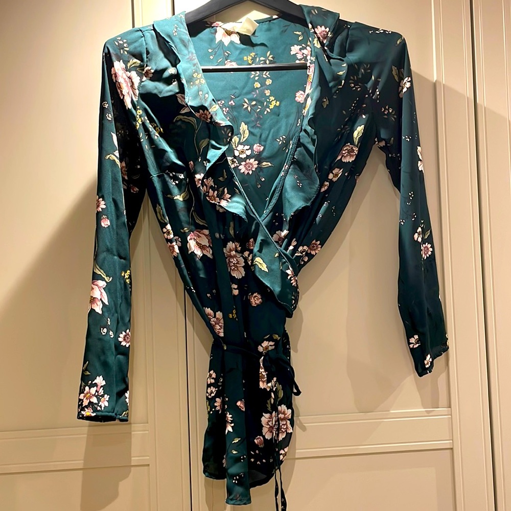 Maternity Green Floral wrap shirt